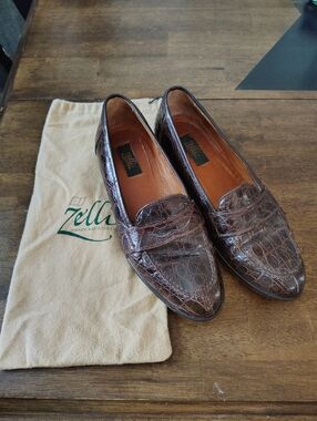Mens ZELLI Genuine Crocodile Brown Loafers Size 9.5M Italy